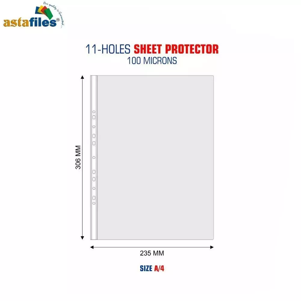Astafiles Sheet Protector Transparent Durable Plastic 150 Micron, A4 Size, ASP-150-PK-100 (Pack of 100 Pcs)