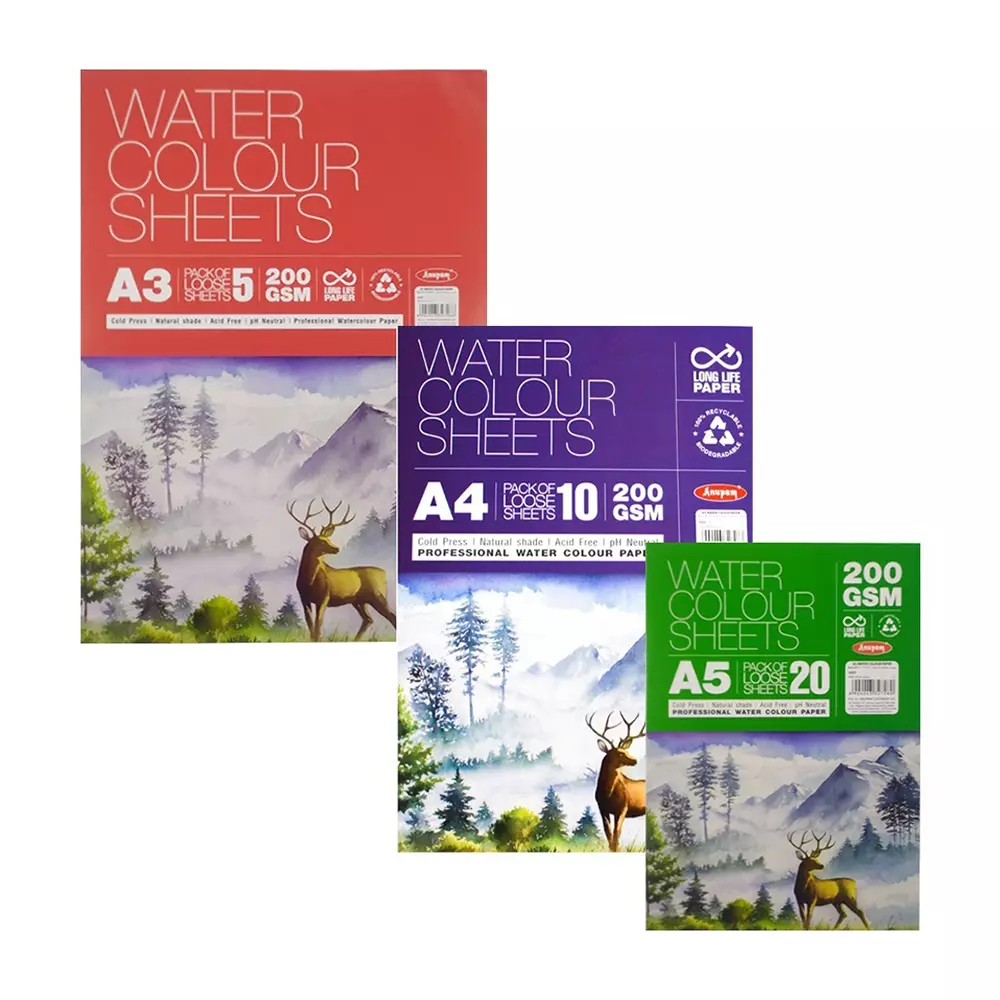 Anupam A3 Water Colour Paper 200 GSM White (Pack of 5 Sheet)