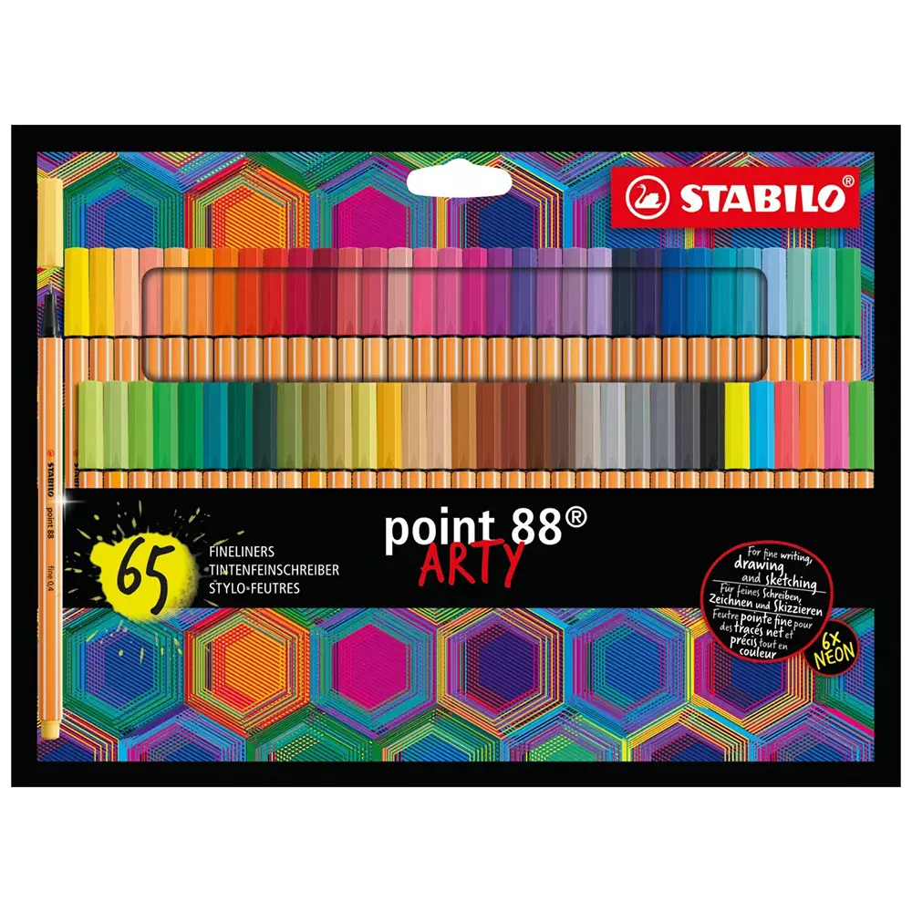 Stabilo ARTY Fineliner Set Multicolor for Artists, Students, Hobbyists, 8865-21-20 (Set of 65)
