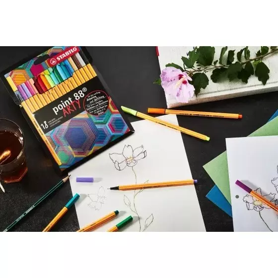 Stabilo ARTY Fineliner Set Multicolor for Artists, Students, Hobbyists, 8865-21-20 (Set of 65)