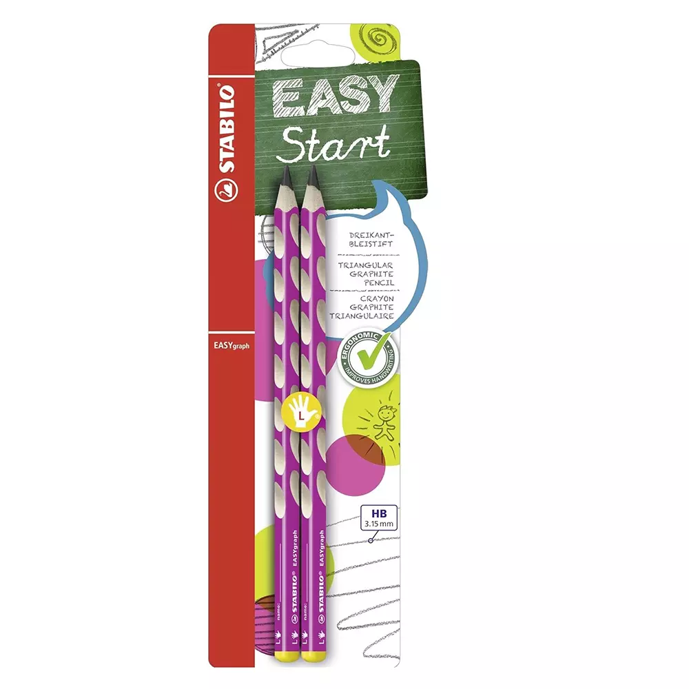 Stabilo Easygraph Ergonomic Graphite Wooden Pencil Pink Left-Handedfor Artists, Students, Hobbyistes, B-49823-5 (Set of 2)