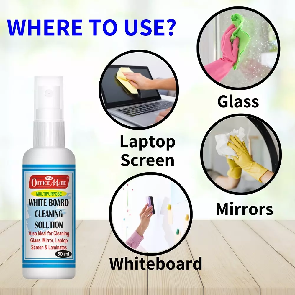 Soni Office Mate Whiteboard Kit Contains 4 Markers (Black, Blue, Red, Green) + Duster + 50ml Cleaner for School, Office & Home