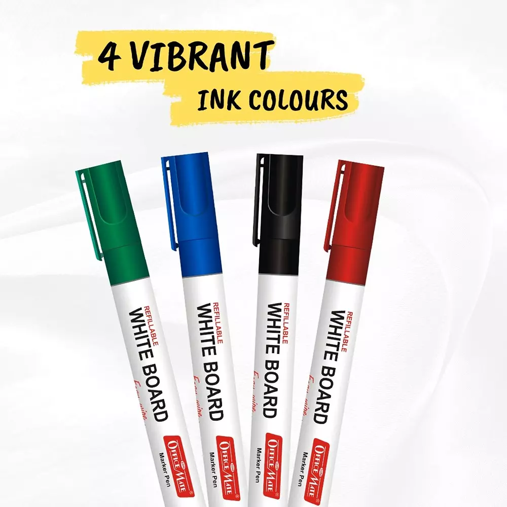 Soni Office Mate Whiteboard Kit Contains 4 Markers (Black, Blue, Red, Green) + Duster + 50ml Cleaner for School, Office & Home