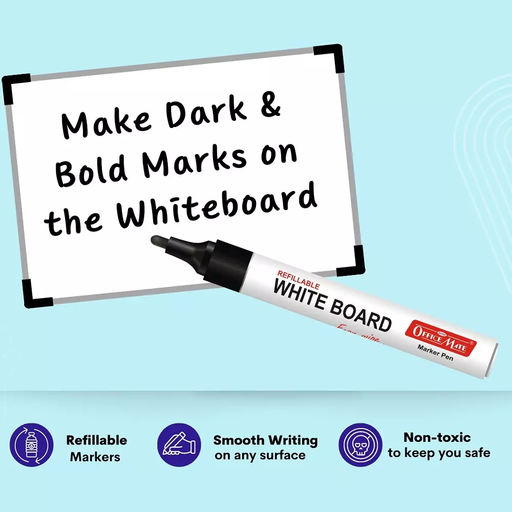Soni Office Mate Whiteboard Kit Contains 4 Markers (Black, Blue, Red, Green) + Duster + 50ml Cleaner for School, Office & Home