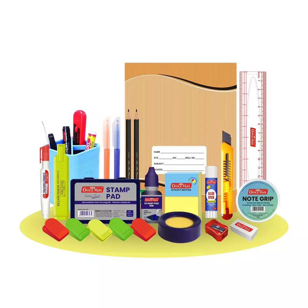 Soni Officemate Banking Essentials Stationery Kit Includes Stamp Pad, Ink, Glue, Correction Pen, Pen Stand, Sticky Notes for Bankers & Professionals Use