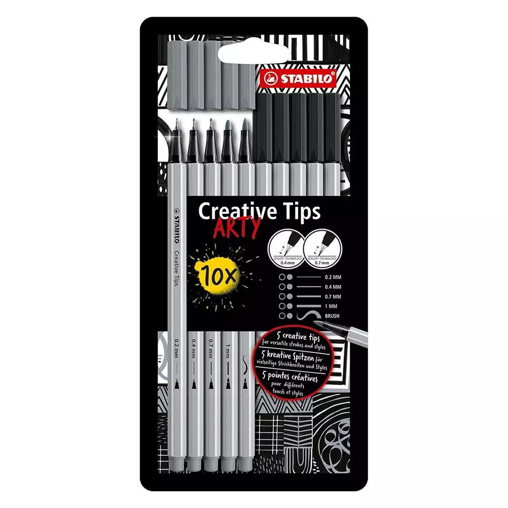 Stabilo CREATIVE TIPS ARTY – Shading Set Black & Light Gray for Artists, Students, Hobbyists, 89/10-1-20 (Set of 10)