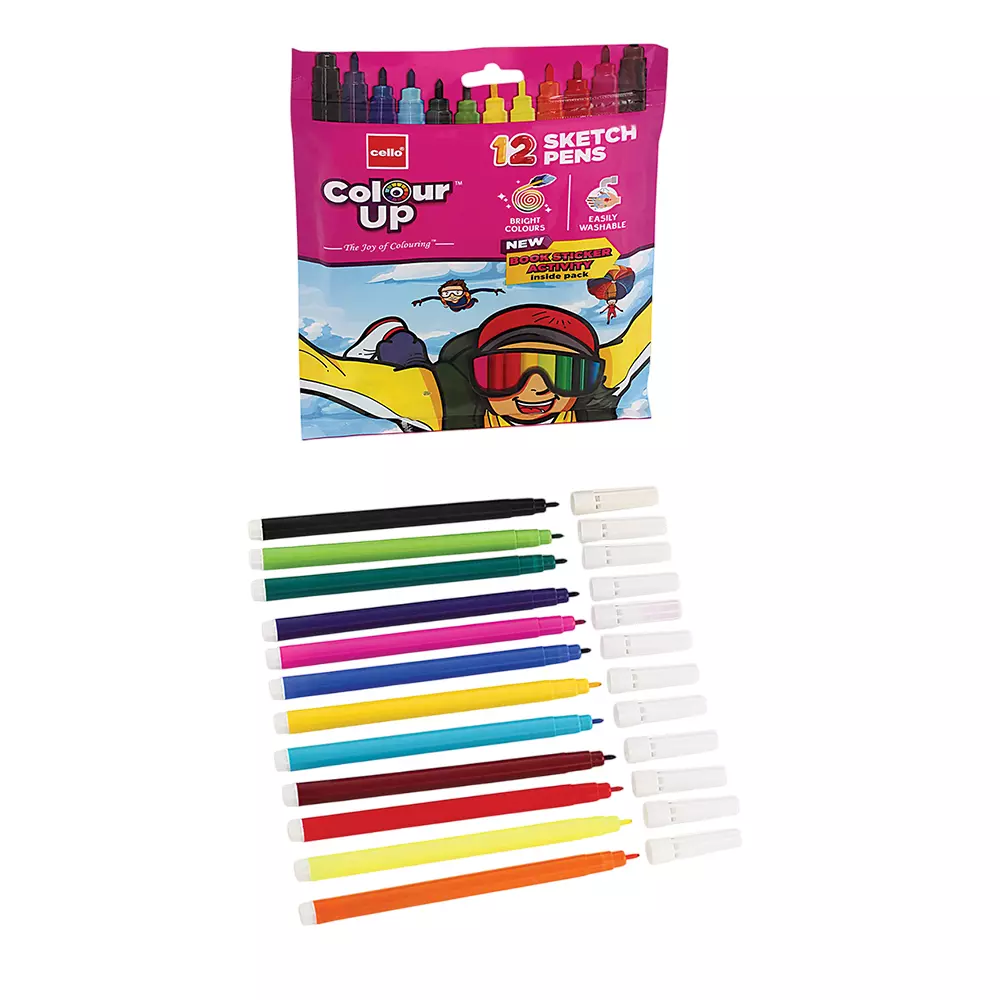 Cello ColourUp Sketch Pens Multicolour Ink, 8907234012347 (Pouch of 12 Pcs)