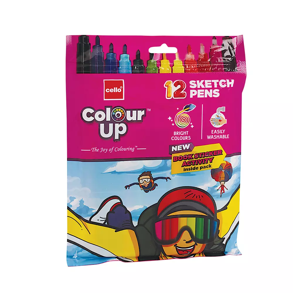 Cello ColourUp Sketch Pens Multicolour Ink, 8907234012347 (Pouch of 12 Pcs)