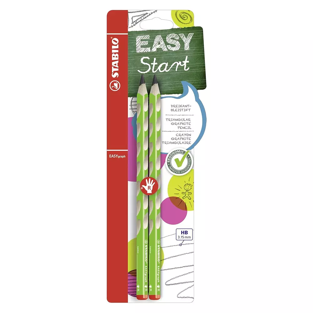 Stabilo Easygraph Ergonomic Graphite Wooden Pencil Green Right-Handed for Artists, Students, Hobbyistes, B-50654-10 (Set of 2)