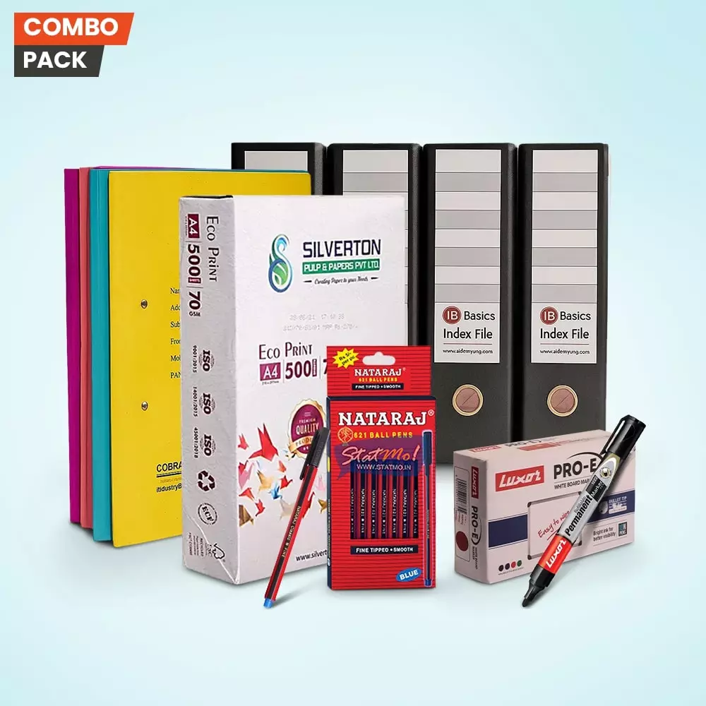GENERIC Office Essentials Stationery Kit – Disposable Ball Pens, A4 Copier Paper, Whiteboard Marker Pens, Assorted Index & Cobra Files