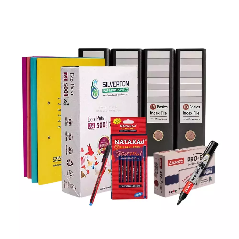 GENERIC Office Essentials Stationery Kit – Disposable Ball Pens, A4 Copier Paper, Whiteboard Marker Pens, Assorted Index & Cobra Files