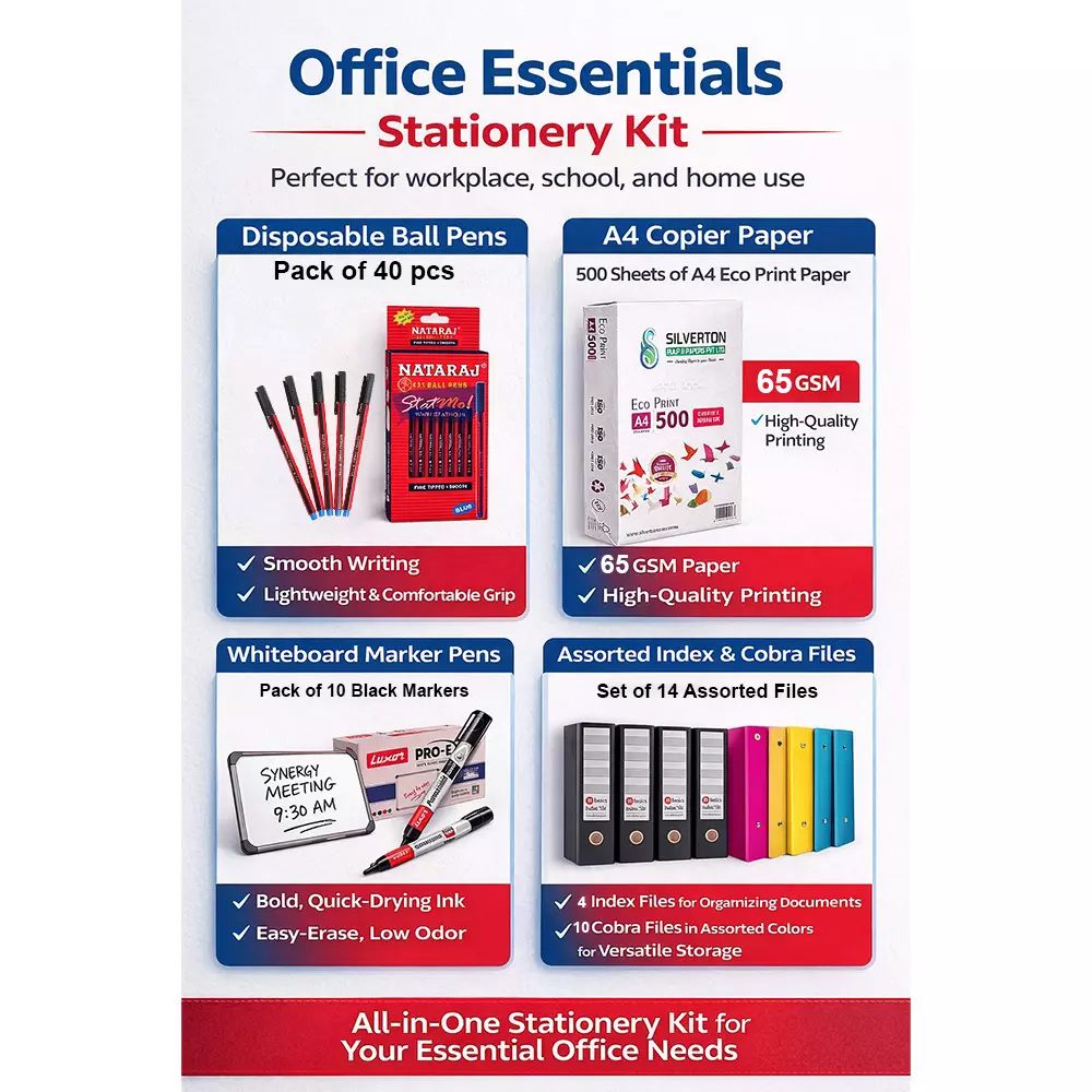 generic-office-essentials-stationery-kit-disposable-ball-pens-a4-copier-paper-whiteboard-marker-pens-assorted-index-cobra-files