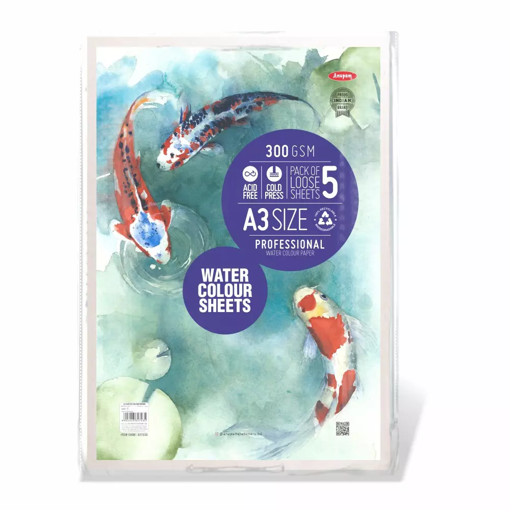 Anupam A3 Water Colour Paper 300 GSM White (Pack of 5 Sheet)
