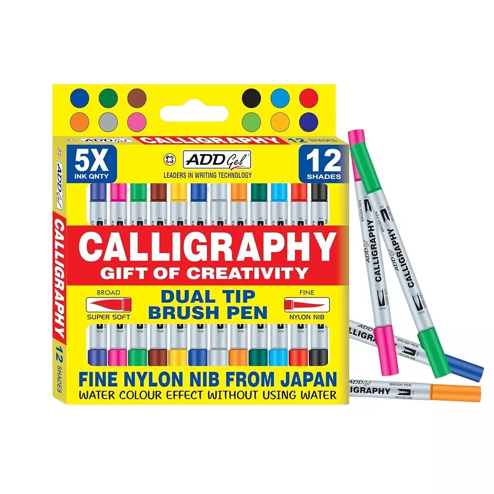 Add Gel 12 Shades Calligraphy Colouring Pen Assorted Twin Tip Brush (Set of 12)