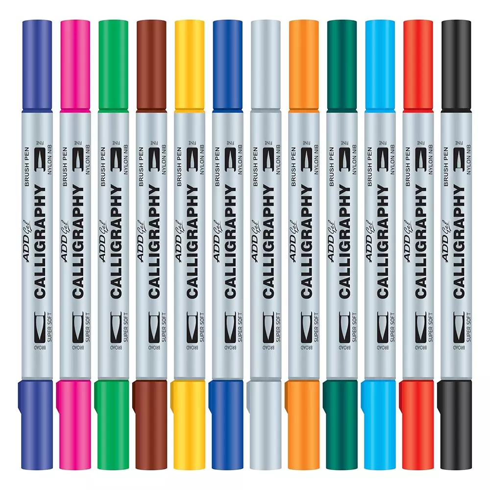 Add Gel 12 Shades Calligraphy Colouring Pen Assorted Twin Tip Brush (Set of 12)