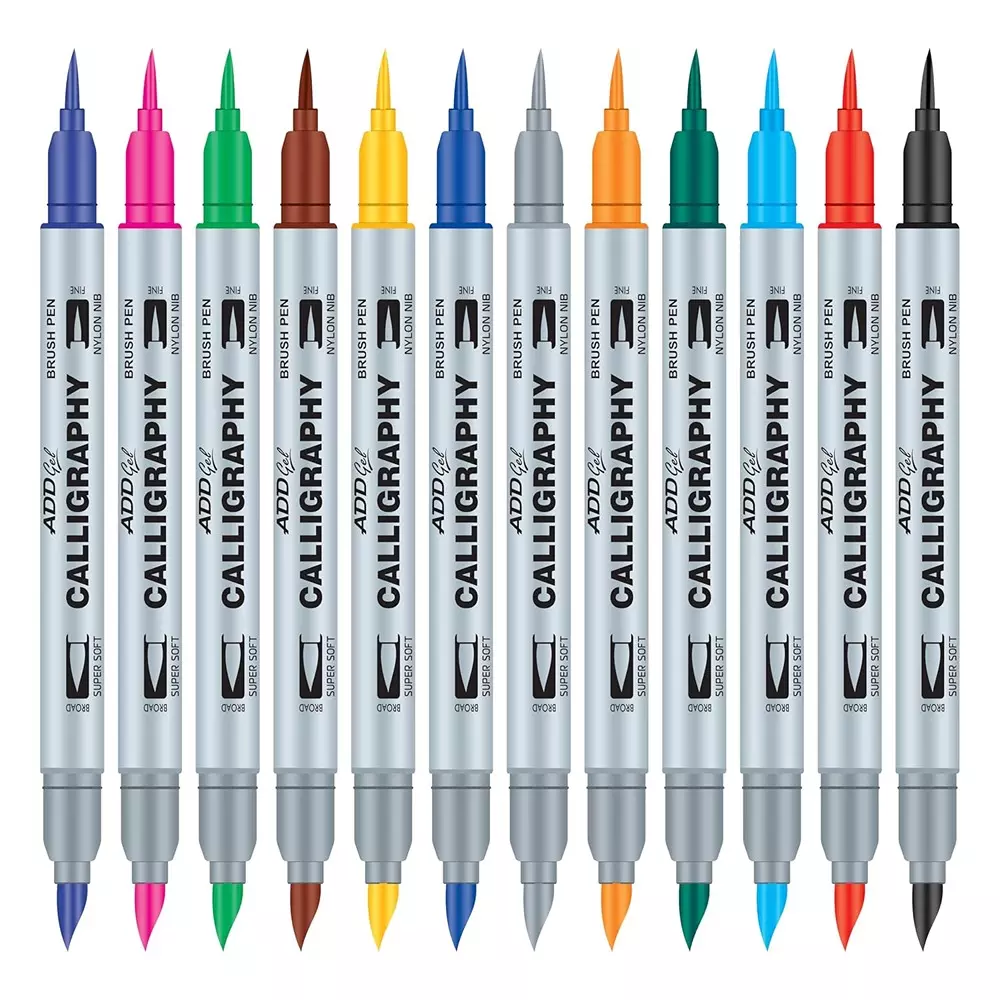 Add Gel 12 Shades Calligraphy Colouring Pen Assorted Twin Tip Brush (Set of 12)