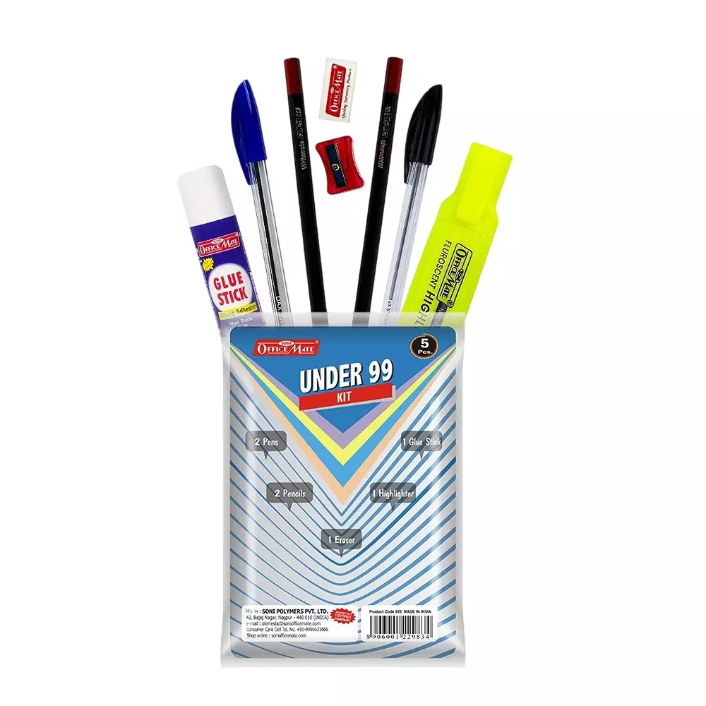Soni Officemate 8 Pcs Stationery Kit Writing, Highlighting & Correction Supplies for School, Office & Home Use