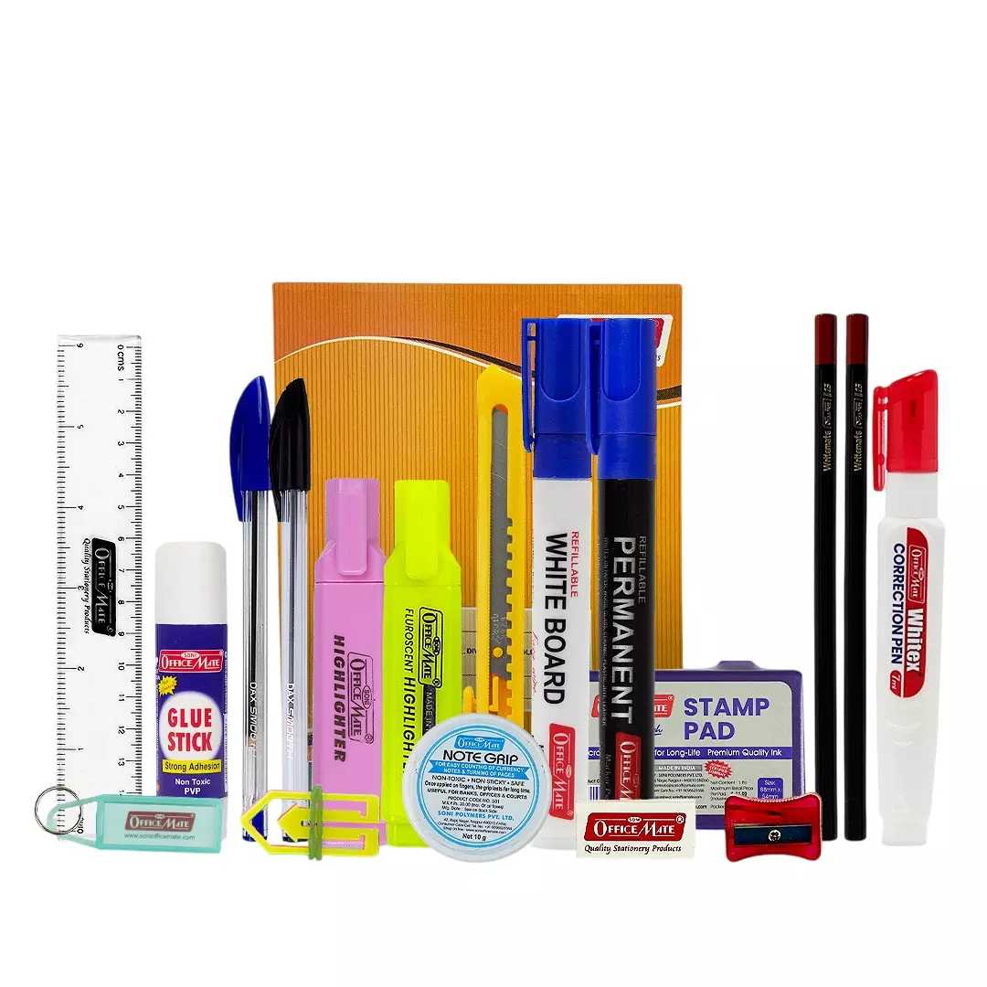 Soni Officemate 25 Pcs Stationery Kit With Notebook, Markers & Accessories for Home, School & Office Use