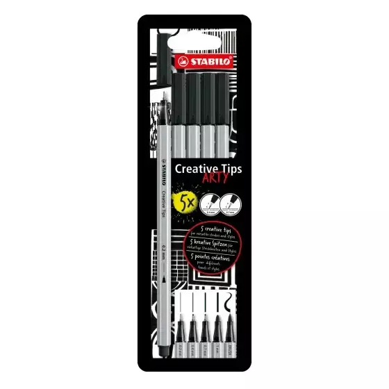 Stabilo CREATIVE TIPS ARTY Black Set Black for Artists, Students, Hobbyists, 89/5-1-20 (Set of 5)