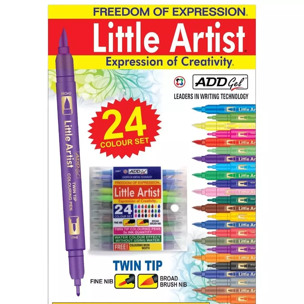 Add Gel 24 Shade Softline Little Artist Colouring Pen Assorted Twin Tip Brush (Set of 24)