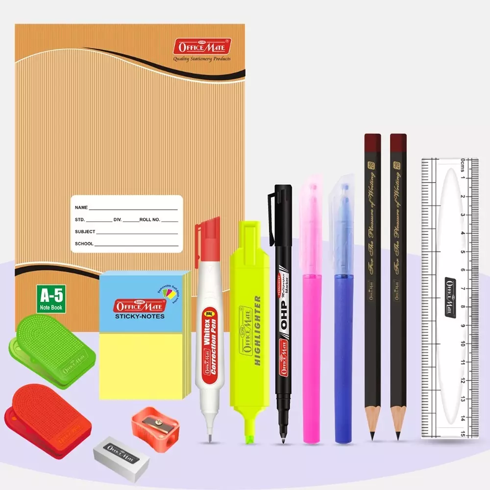 Soni Office Mate 14 Pcs Executive Kit Includes Pens, Highlighter, Sticky Notes, Marker, Scale, Correction Pen & More Ideal For School and Office Use