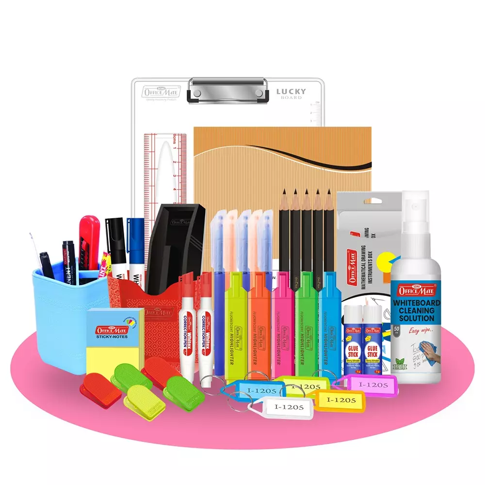Soni Officemate 39 Pcs Student Kit  With Exam Board, Geometry Box, Notebook & Desk Essentials for Home, School & Office Use