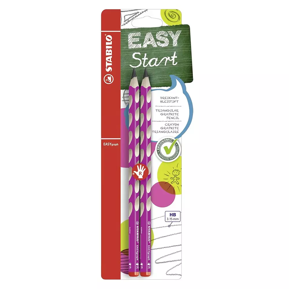 Stabilo Easygraph Ergonomic Graphite Wooden Pencil Pink Right-Handed for Artists, Students, Hobbyistes, B-50648-10 (Set of 2)