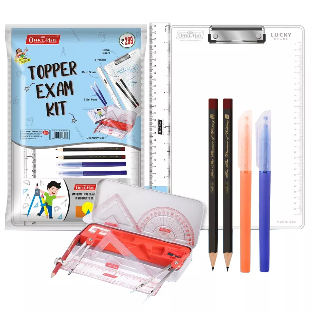 Soni Office Mate 7 Pcs Topper Exam Kit Contains Exam Board, Geometry Box, 2 Pens, 2 Pencils and Scale