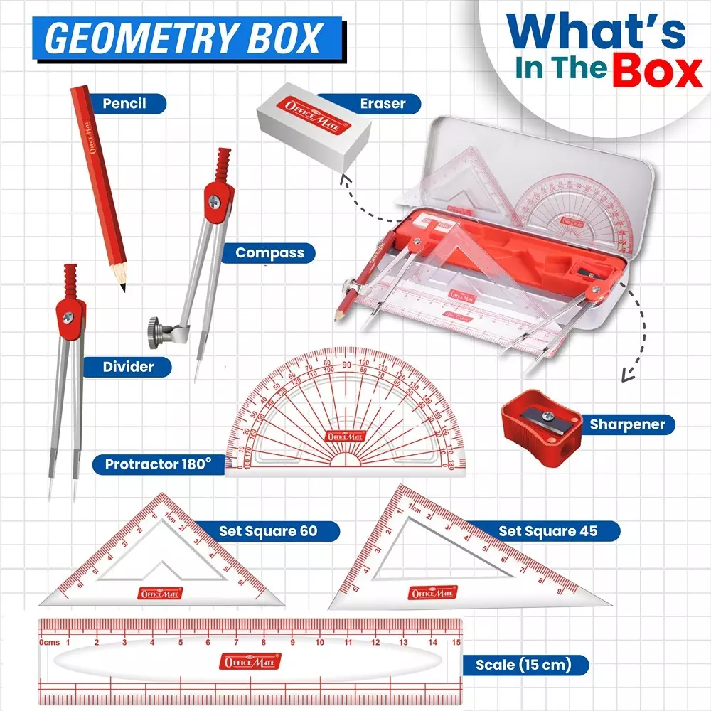 Soni Office Mate 7 Pcs Topper Exam Kit Contains Exam Board, Geometry Box, 2 Pens, 2 Pencils and Scale