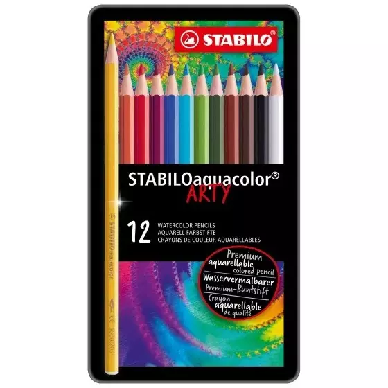 Stabilo AQUACOLOR Aquarellable Colored Pencil Set Multicolor for Artists, Students, Hobbyists, 1612-5 (Set of 12)