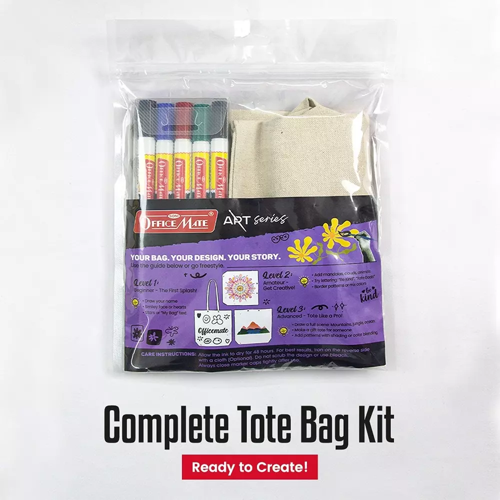 soni-officemate-tote-bag-kit-1-blank-bag-5-fabric-markers-diy-art-craft-safe-washable-fun-for-home-school-gifting