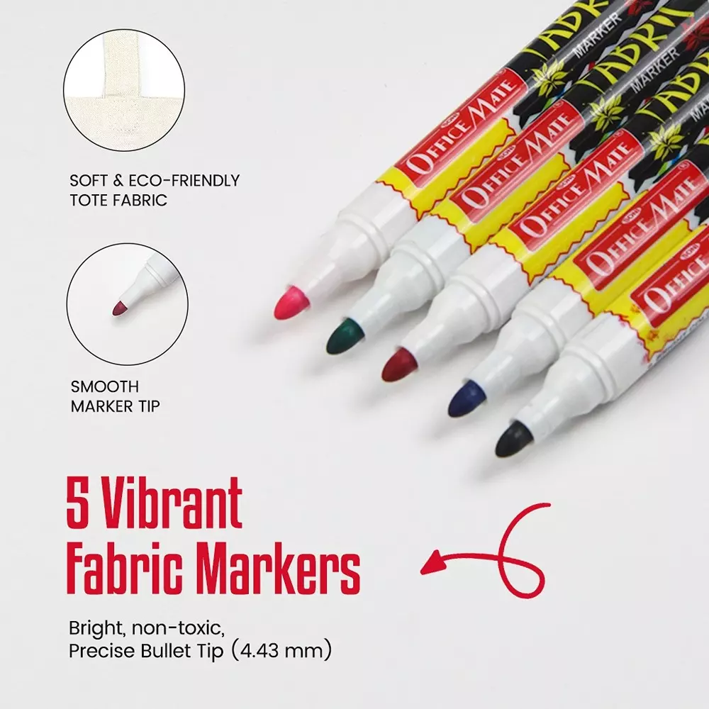soni-officemate-tote-bag-kit-1-blank-bag-5-fabric-markers-diy-art-craft-safe-washable-fun-for-home-school-gifting