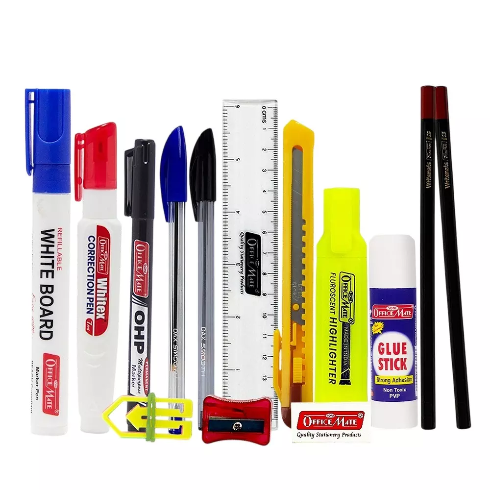 Soni Officemate 17 Pcs Stationery Kit Office & School Supplies with Markers, Pens, Glue Stick, Correction Pen & Cutter