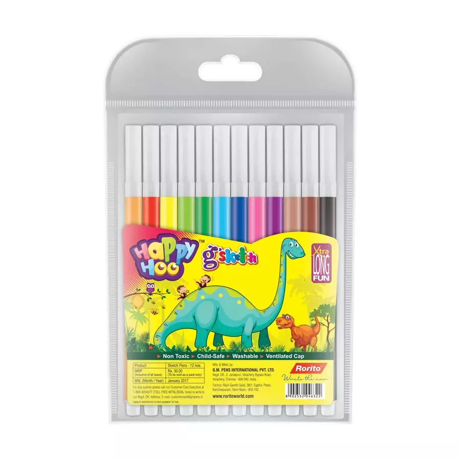 Rorito Happyhoo G Sketch Pen, 611F5C0 (Pack Of 12)