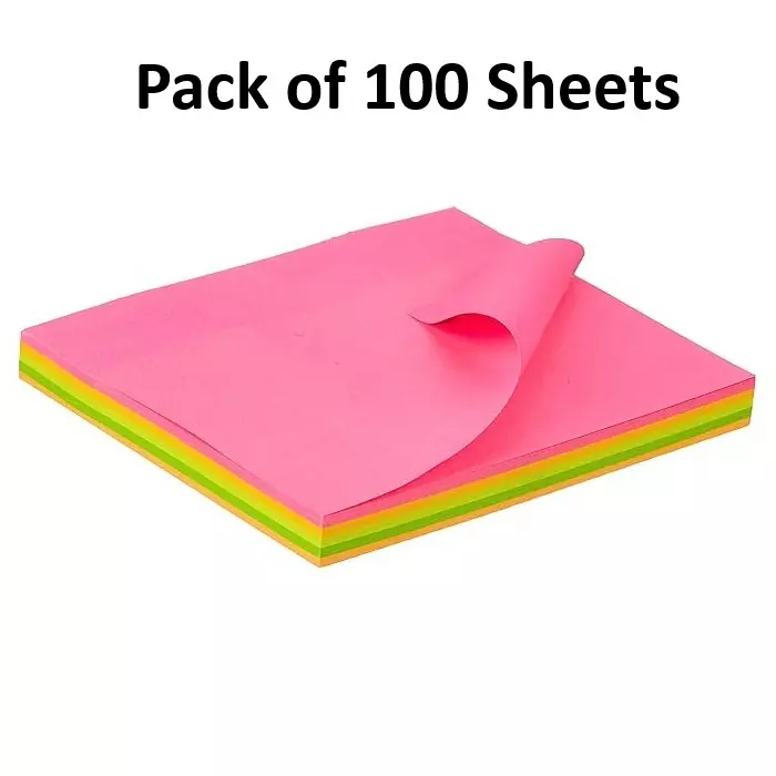 JC Sticky Notes 76.2x76.2 mm Square Shape Paper Assorted Color for School & Office Use, (Pack of 100 Sheets)