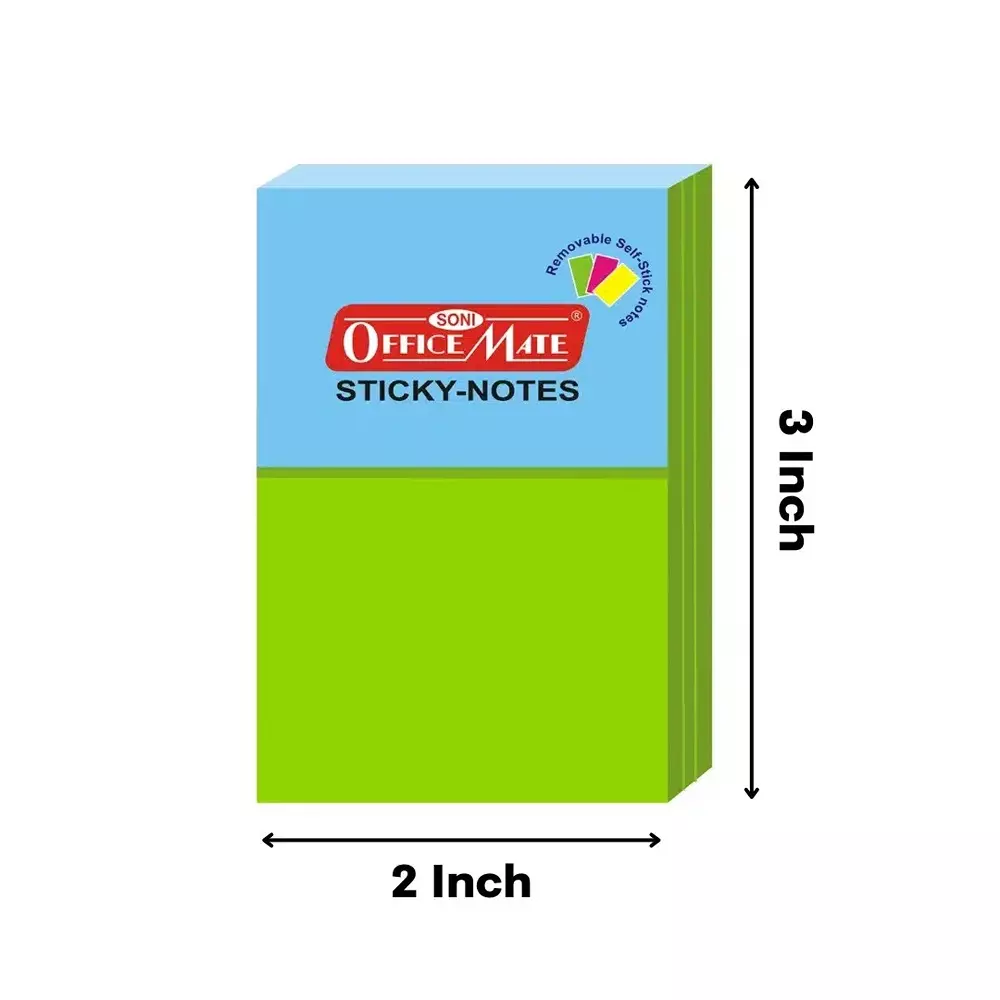 Soni Office Mate Fluorescent Sticky Note Pad 50x76 mm, 100 Sheets Strong Adhesive for Notes and Reminders, Fluorescent Color (Pack of 4)