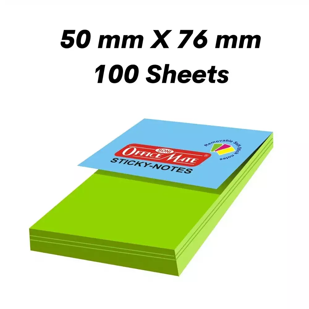 Soni Office Mate Fluorescent Sticky Note Pad 50x76 mm, 100 Sheets Strong Adhesive for Notes and Reminders, Fluorescent Color (Pack of 4)