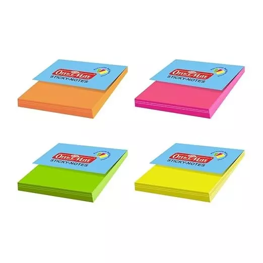 Soni Office Mate Fluorescent Sticky Note Pad 76x76 mm x 4, 100 Sheets Strong Adhesive for Notes and Reminders, Fluorescent Color (Pack of 3)