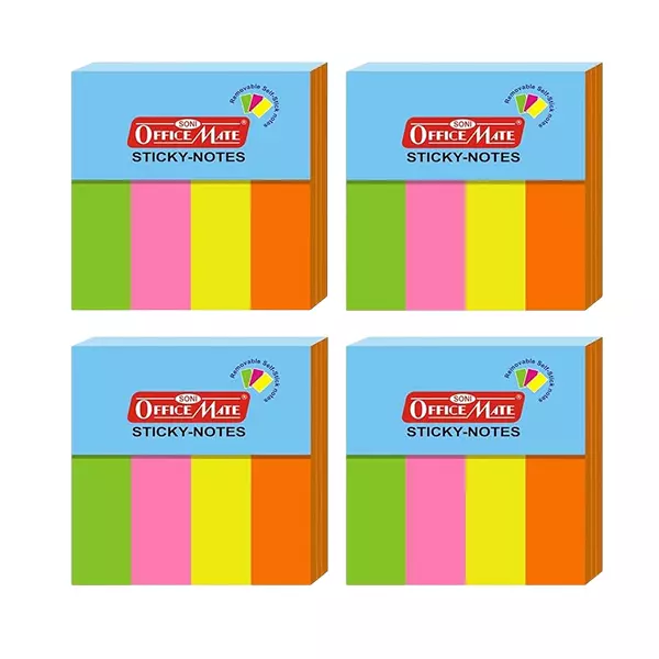 Soni Office Mate Fluorescent Sticky Note Pad 19x76 mm x 4, 50 Sheets Strong Adhesive for Notes and Reminders (Pack of 4)