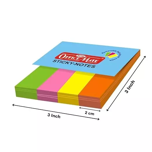 Soni Office Mate Fluorescent Sticky Note Pad 19x76 mm x 4, 50 Sheets Strong Adhesive for Notes and Reminders (Pack of 4)