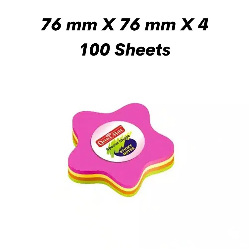 Soni Office Mate Fluorescent Sticky Notes Star Shape, Size 3x3 inch (76x76 mm) 100 Sheets Multicolor for Office, School & Home