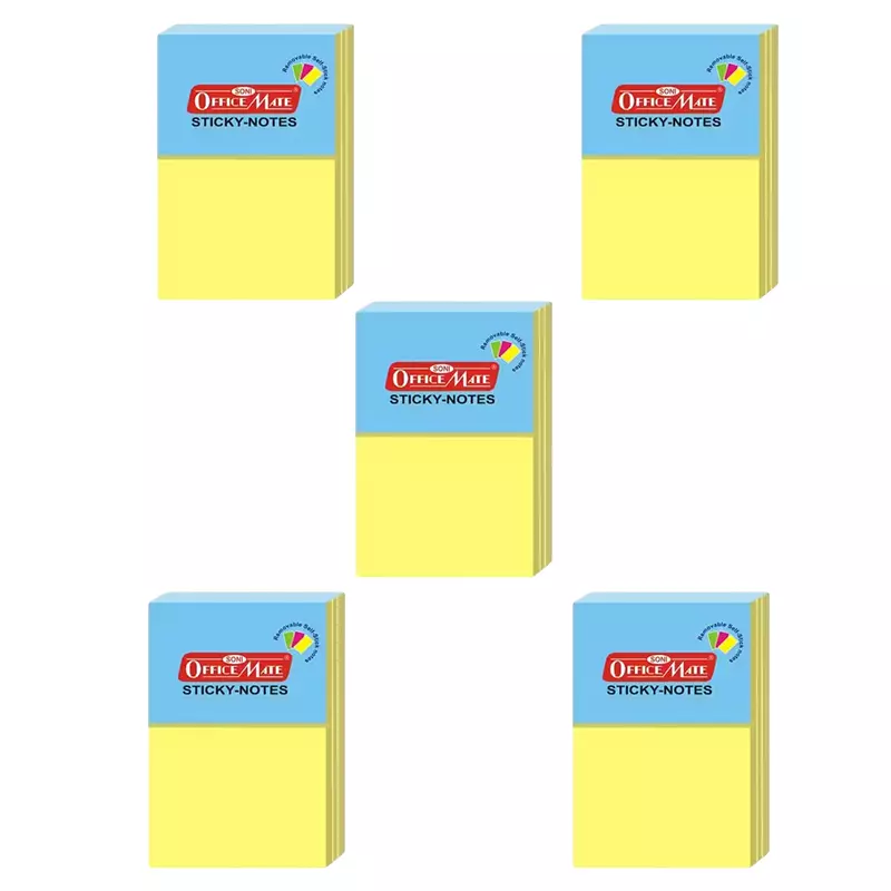 Soni Office Mate Fluorescent Sticky Note Pad 50x76 mm, 100 Sheets Strong Adhesive for Notes and Reminders, Pastel Color (Pack of 5)