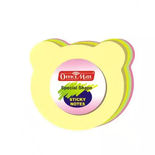 Soni Office Mate Fluorescent Sticky Notes Teddy Shape, Size 3x3 inch (76x76 mm) 100 Sheets Multicolor for Office, School & Home