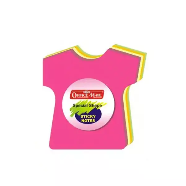 Soni Office Mate Fluorescent Sticky Notes T-Shirt Shape, Size 3x3 inch (76x76 mm) 100 Sheets Multicolor for Office, School & Home