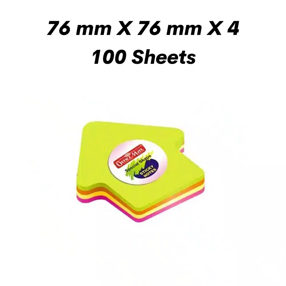 Soni Office Mate Fluorescent Sticky Notes Arrow Shape, Size 3x3 inch (76x76 mm) 100 Sheets Multicolor for Office, School & Home