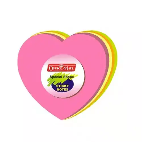 Soni Office Mate Fluorescent Sticky Notes Heart Shape, Size 3x3 inch (76x76 mm) 100 Sheets Multicolor for Office, School & Home