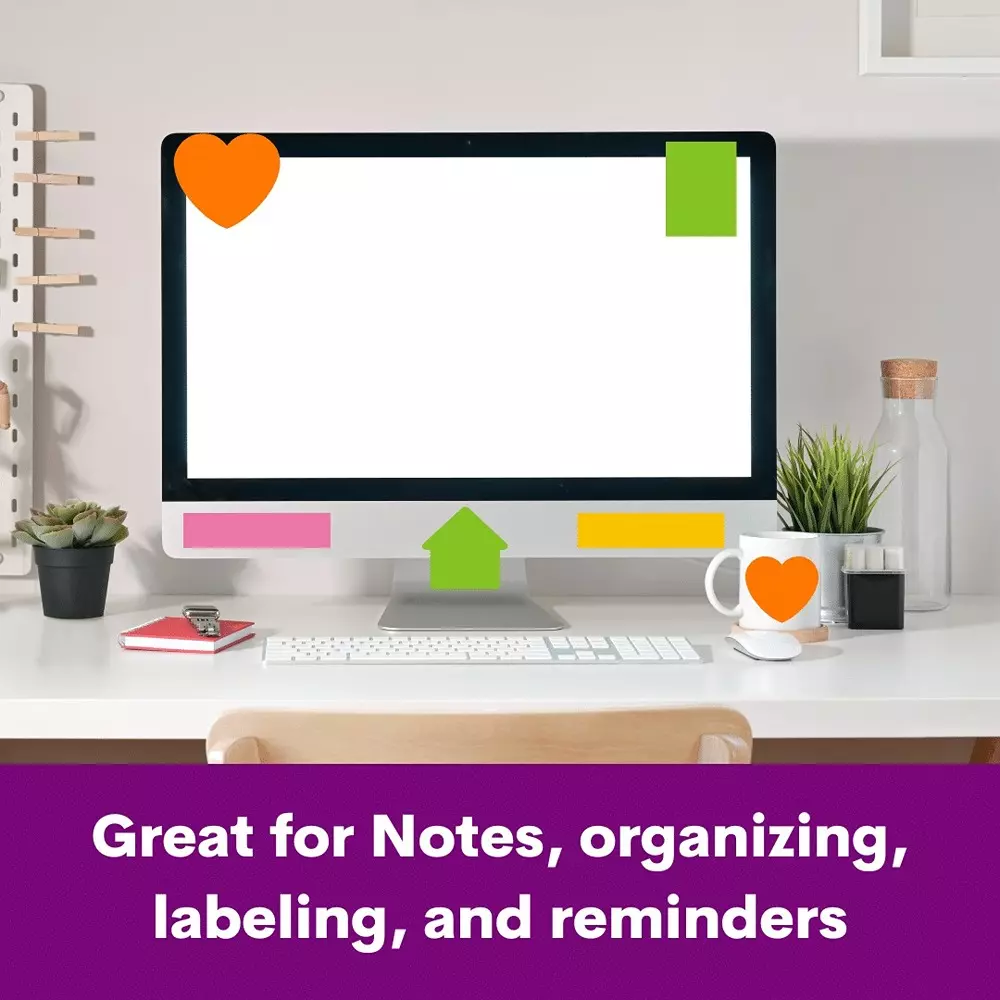 Soni Office Mate Fluorescent Shaped Notes 13x50 mm, 50x60 mm, 12 Sheets Strong Adhesive for Notes and Reminders