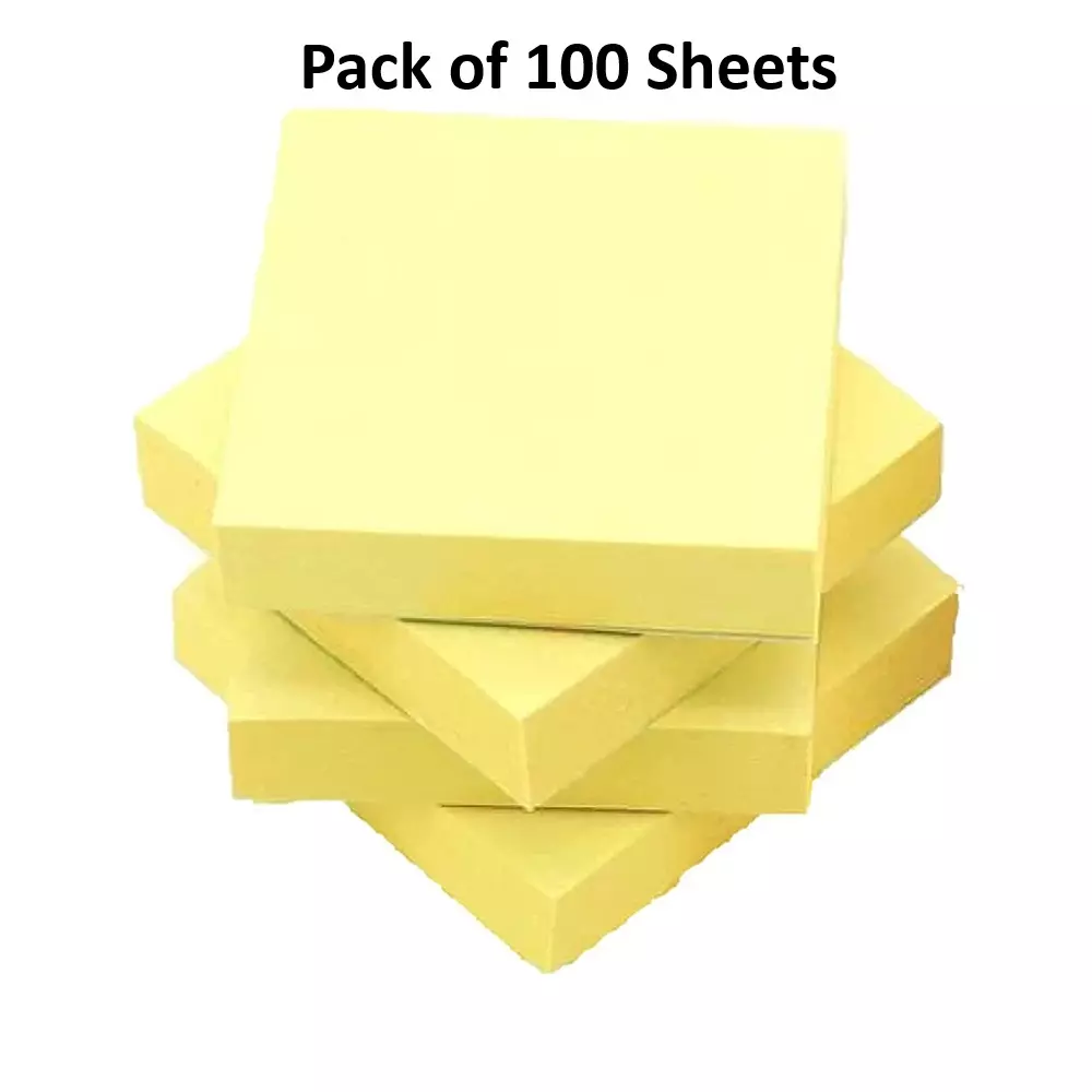JC Sticky Notes 76.2x76.2 mm Square Shape Paper Pastel Yellow Color for School & Office Use, (Pack of 100 Sheets)
