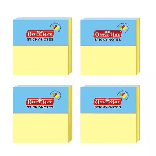 Soni Office Mate Fluorescent Sticky Note Pad 76x76 mm, 100 Sheets Strong Adhesive for Notes and Reminders, Pastel Color (Pack of 4)