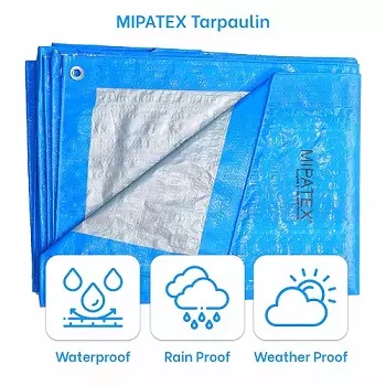 Mipatex 36ftx18ft 150 GSM HDPE Waterproof Tarpaulin Sheet Blue/Silver